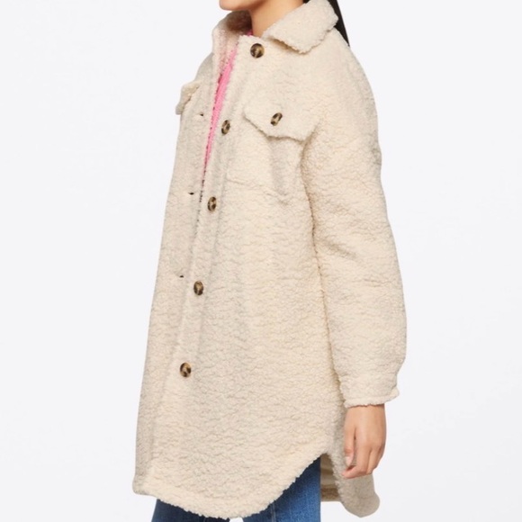 Vigoss Ivory Button Down Nicki Sherpa Jacket Shacket Womens Small - Picture 2 of 13